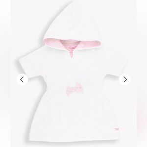 RuffleButts Girls White w/Pink Seersucker Terry Hoodie Swimsuit Cover-Up Size 8